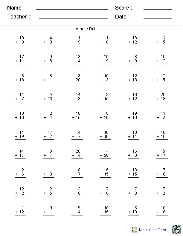 3 minute addition drill