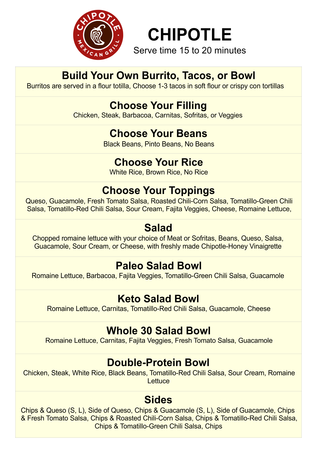 chipotle mexican grill price menu