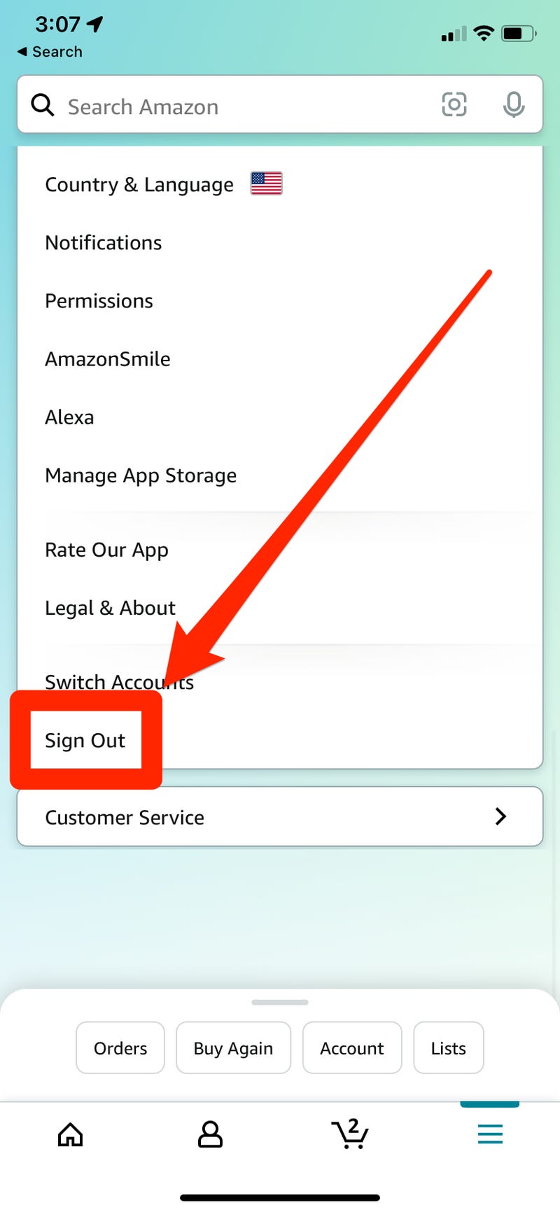 log out amazon app