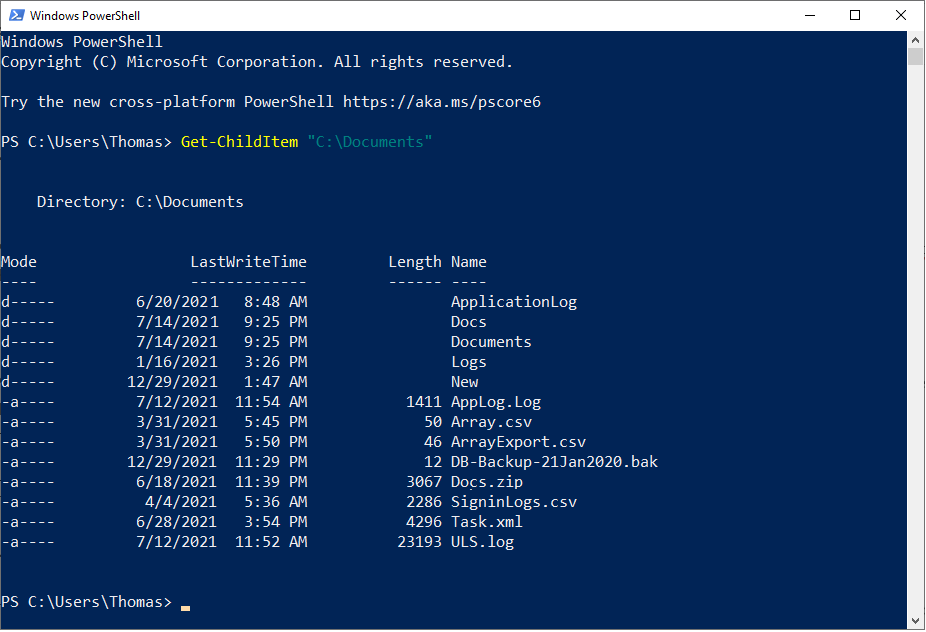 powershell get childitem
