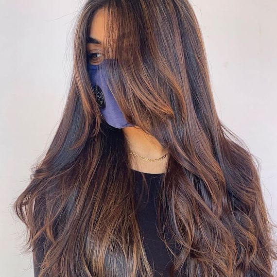 caramel highlights on black hair