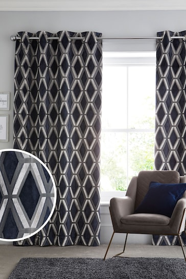 navy geometric curtains