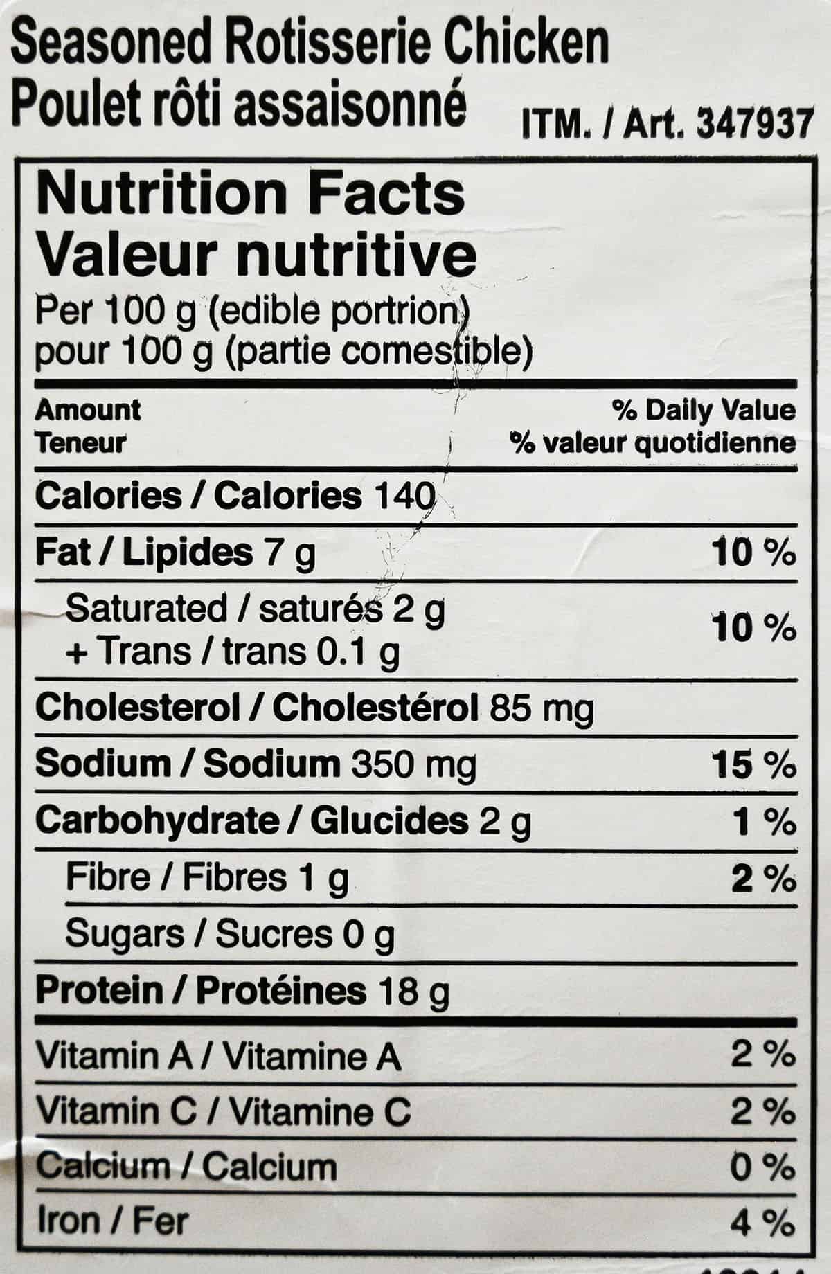 calories in costco chicken