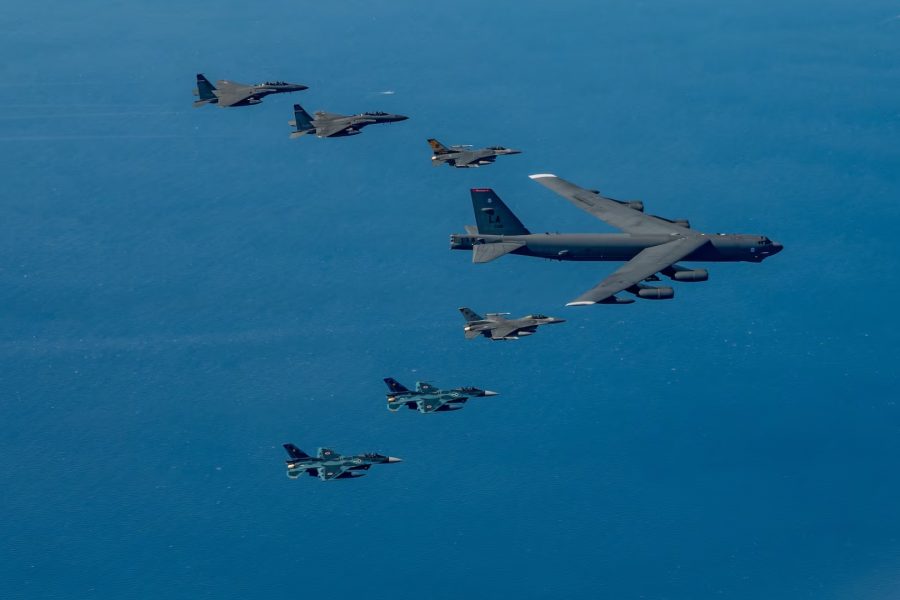 b52 bomber and chinese fighter jet