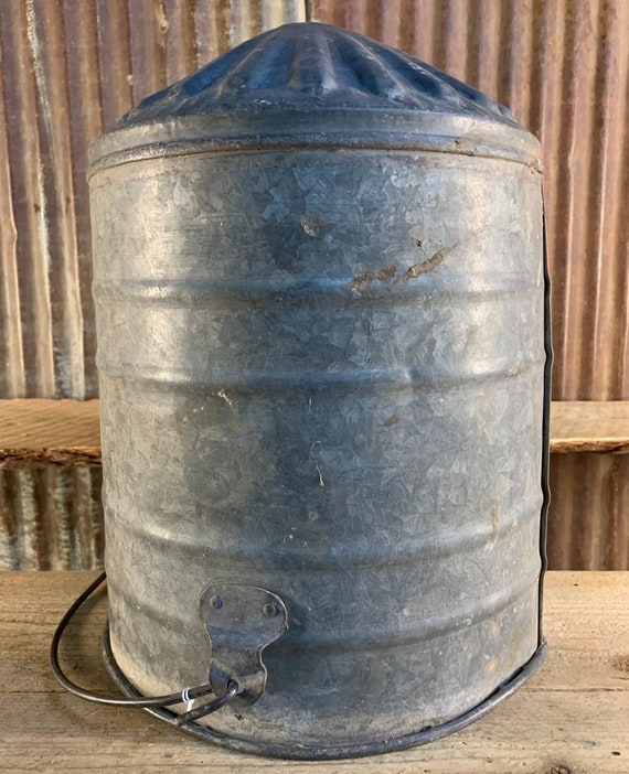 vintage galvanised chicken feeder