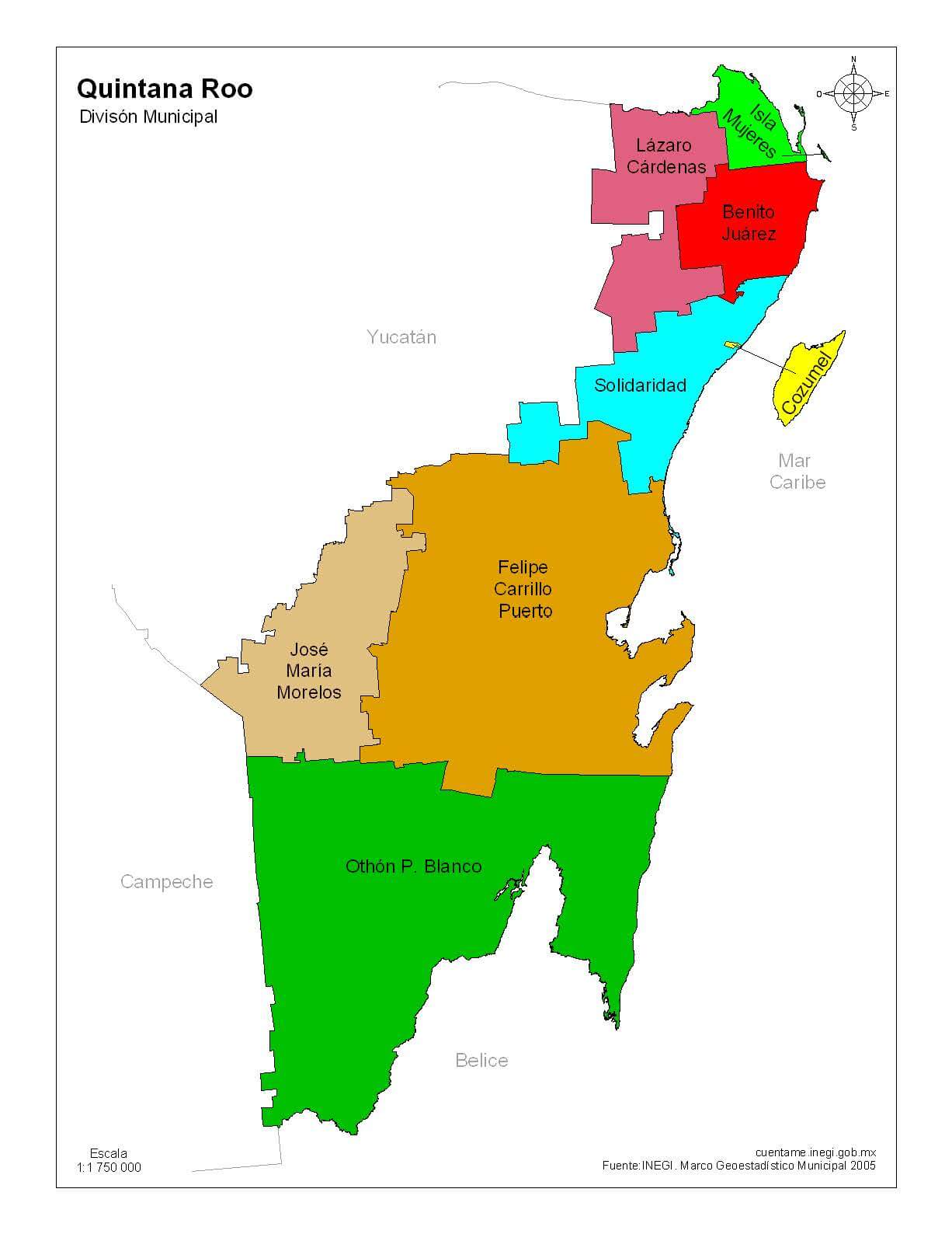 mapa de quintana roo sin nombres