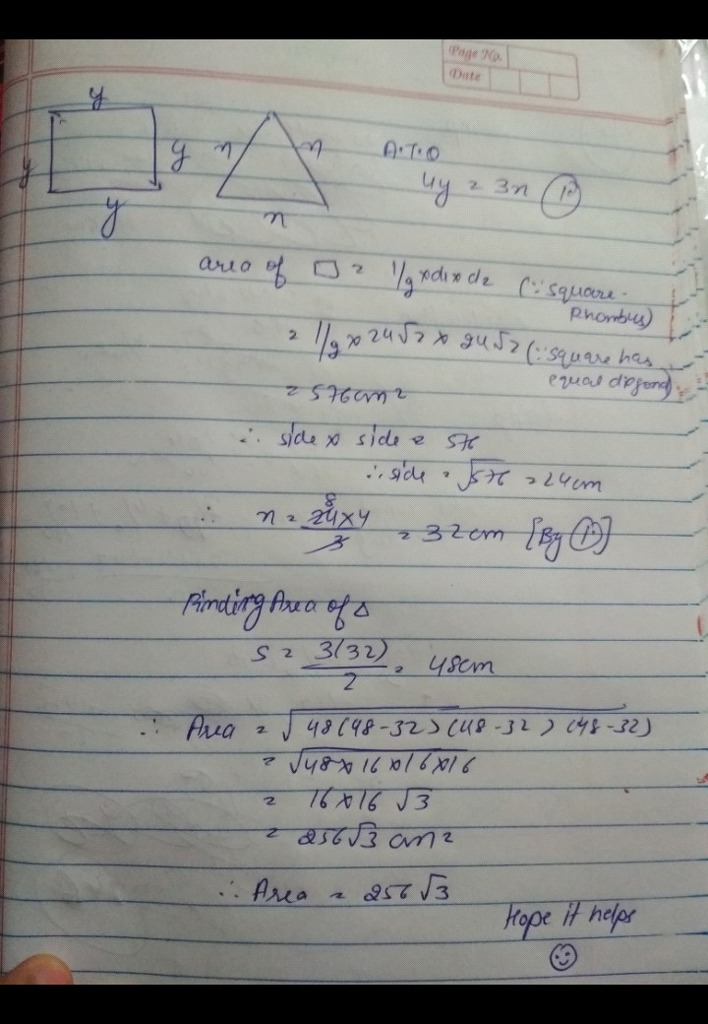 a square and an equilateral triangle have equal perimeters