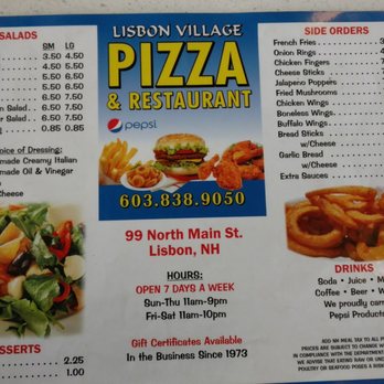 lisbon village pizza menu