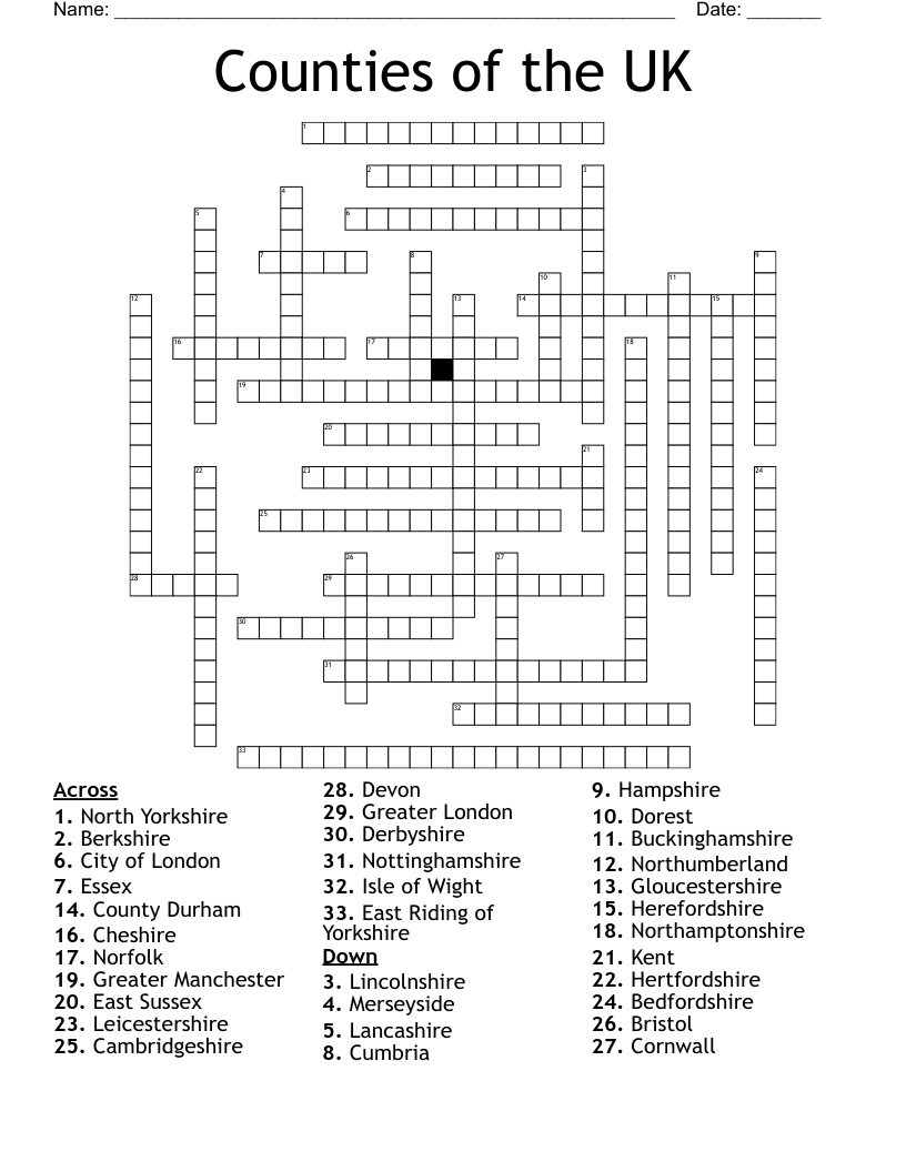 subdivision of a county crossword