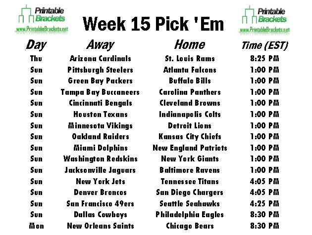 nfl week 15 printable schedule