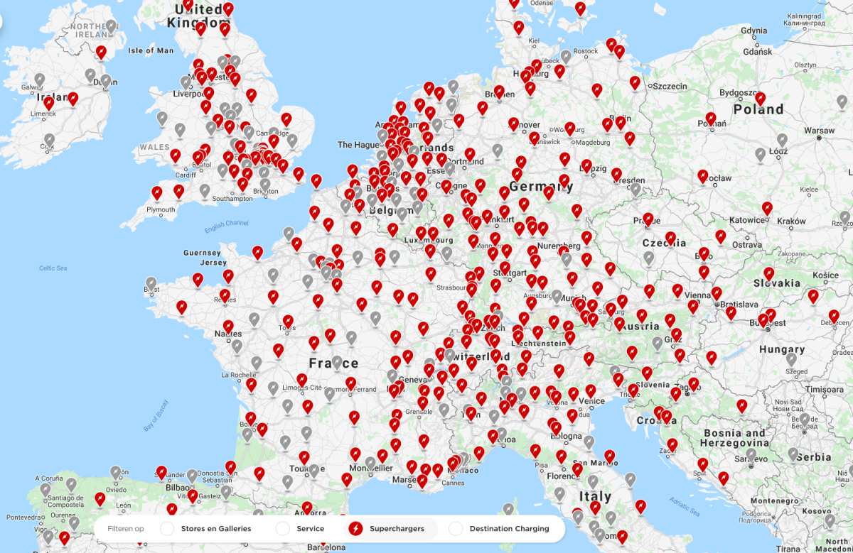 tesla supercharger germany map