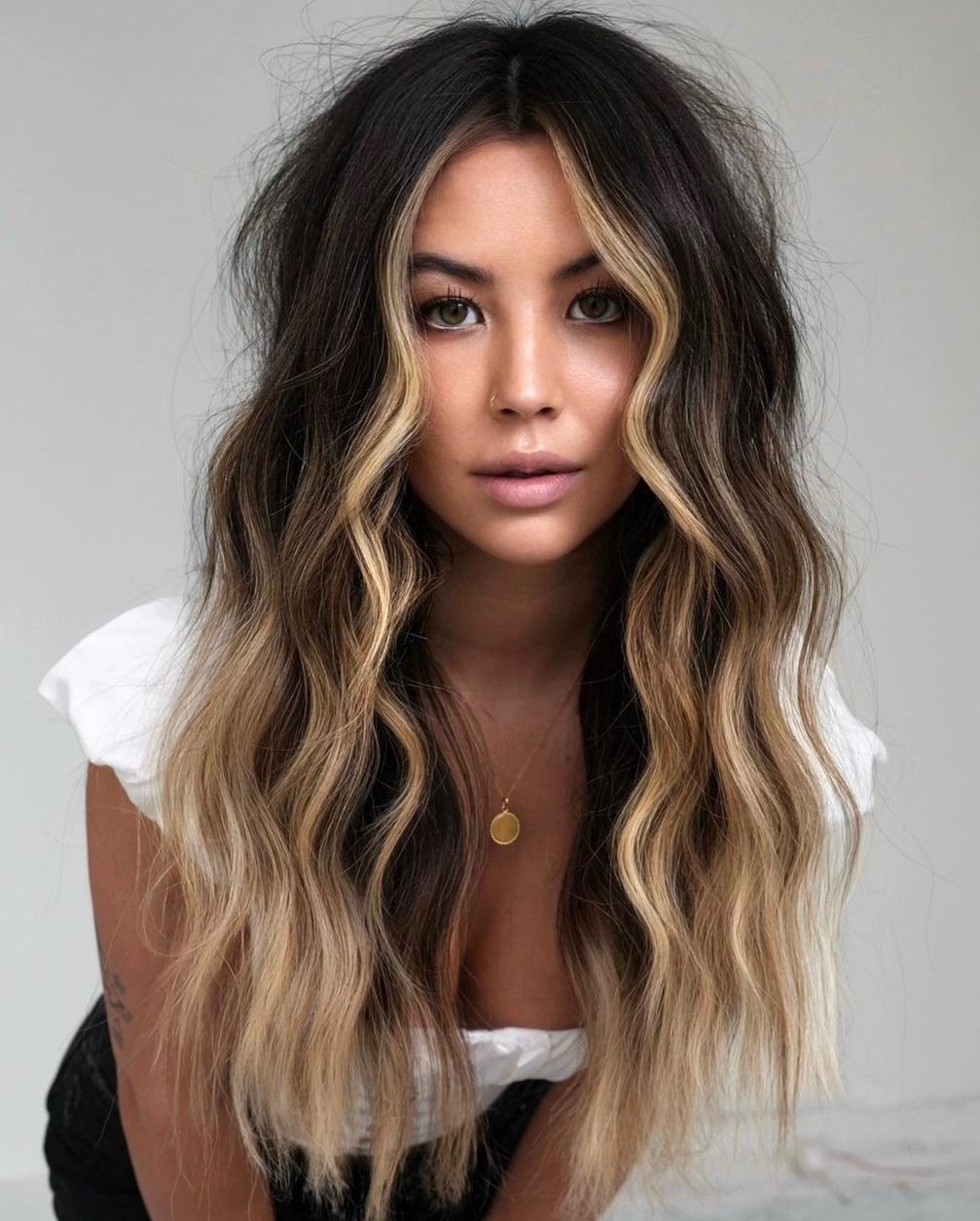 brown balayage on black hair