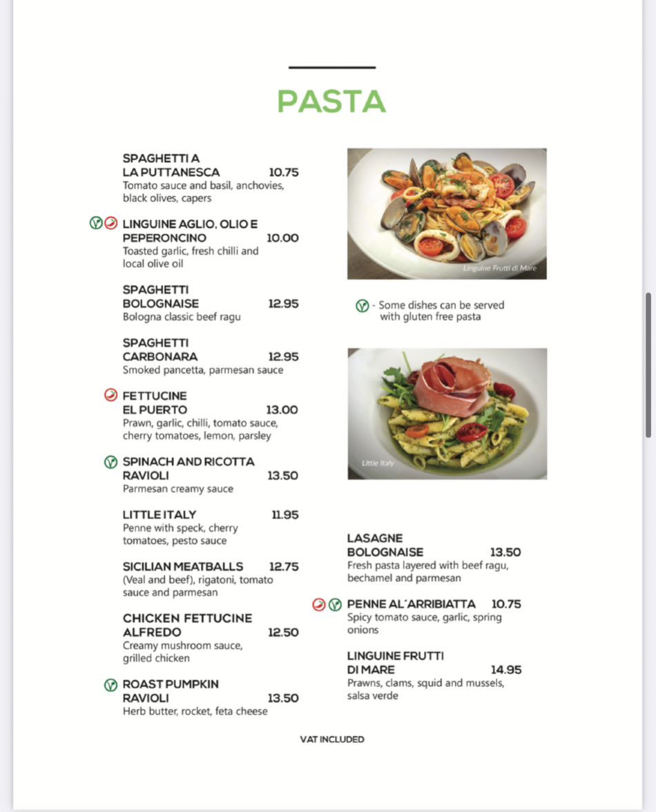 metro ristorante italiano menu