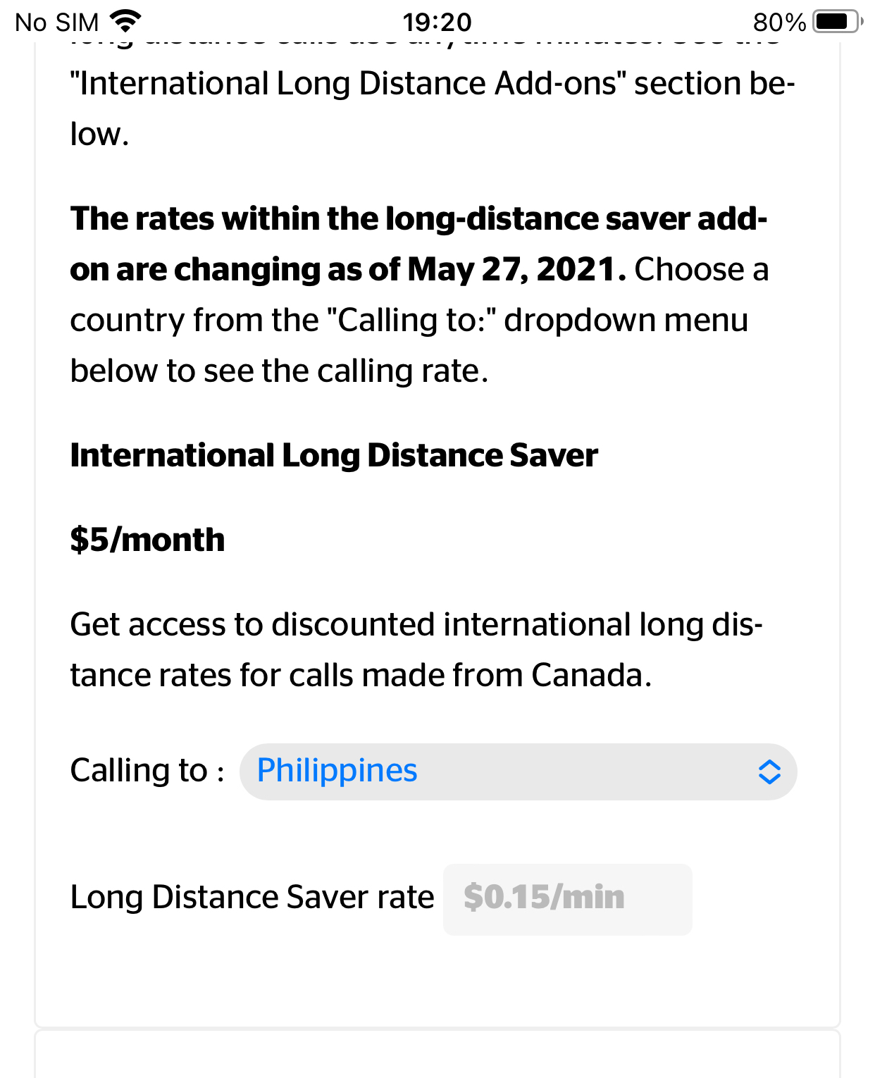 koodo international calling rates