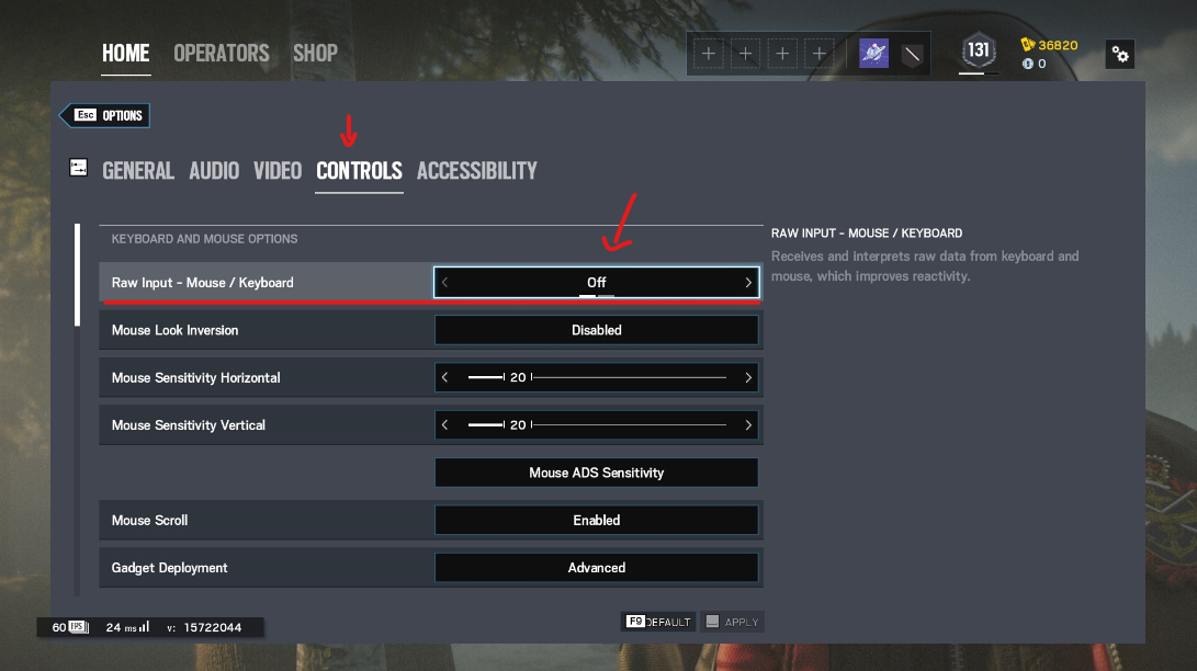 rainbow six siege raw input on or off