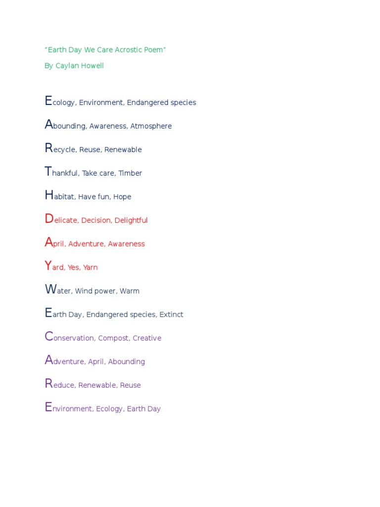 acrostic poem on environment