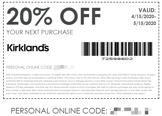 kirklands coupon code