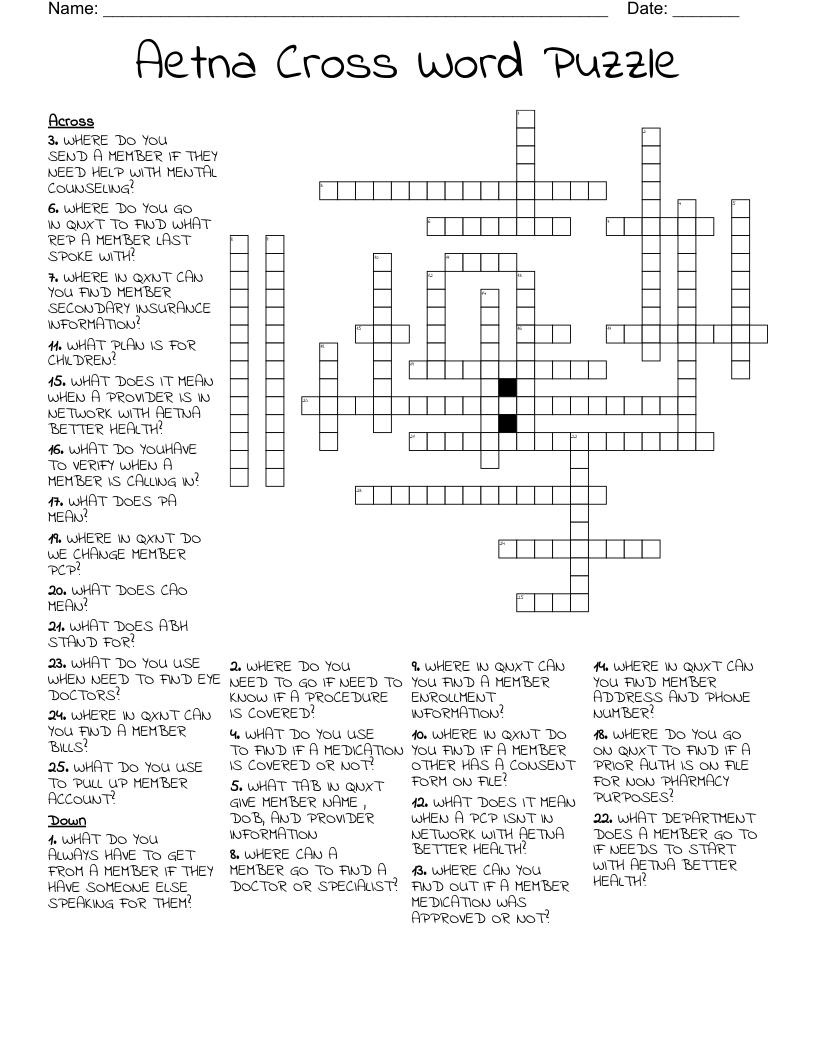 aetna competitor crossword