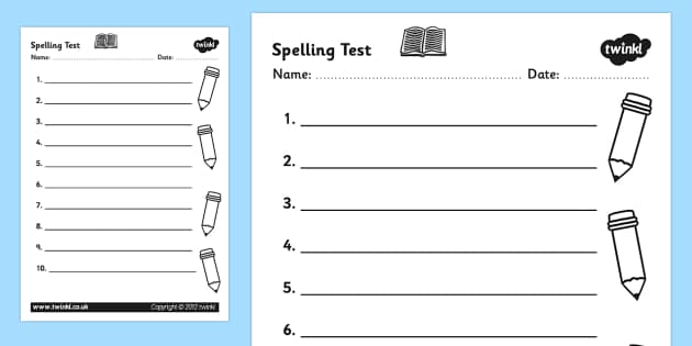 spelling test printable