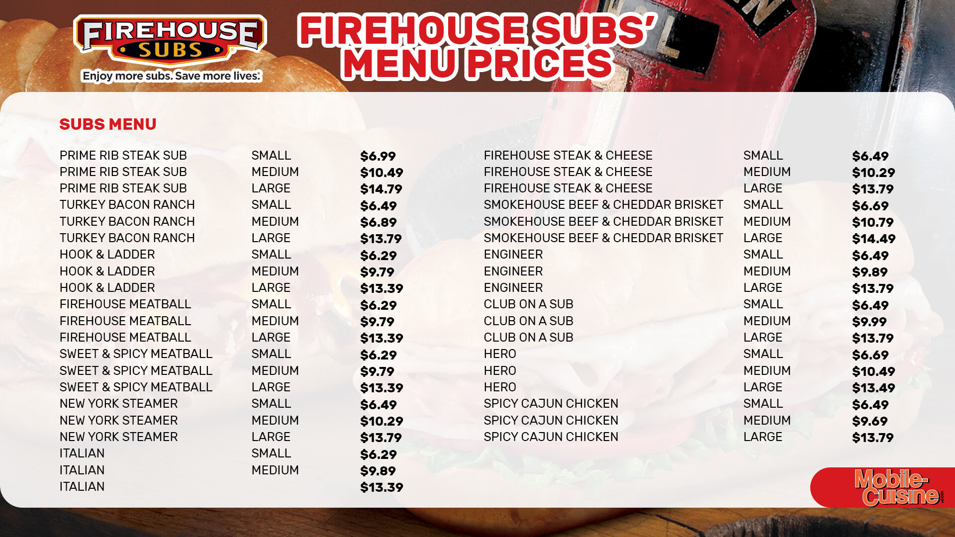 firehouse sub menu