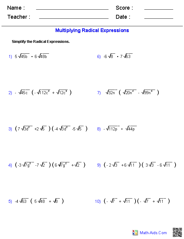 algebra 1 worksheets