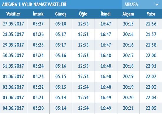 ankara ezan vakitleri