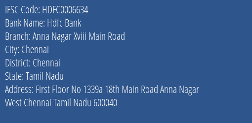 anna nagar hdfc bank ifsc code