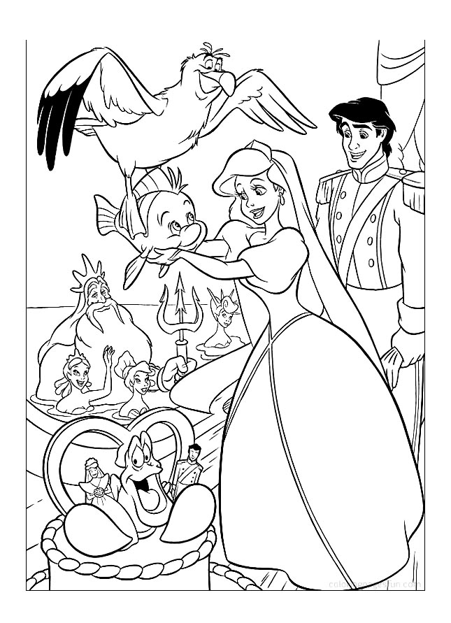 ariel mermaid colouring pages