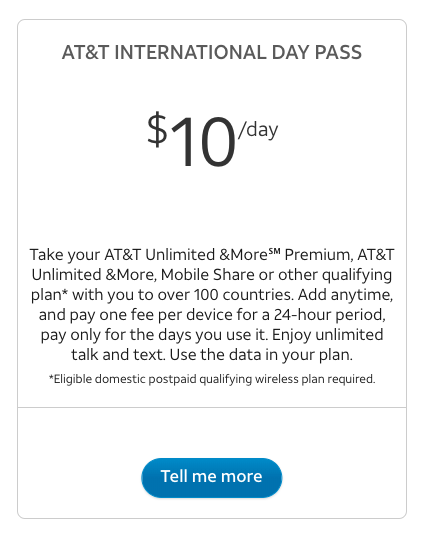 at&t international day pass