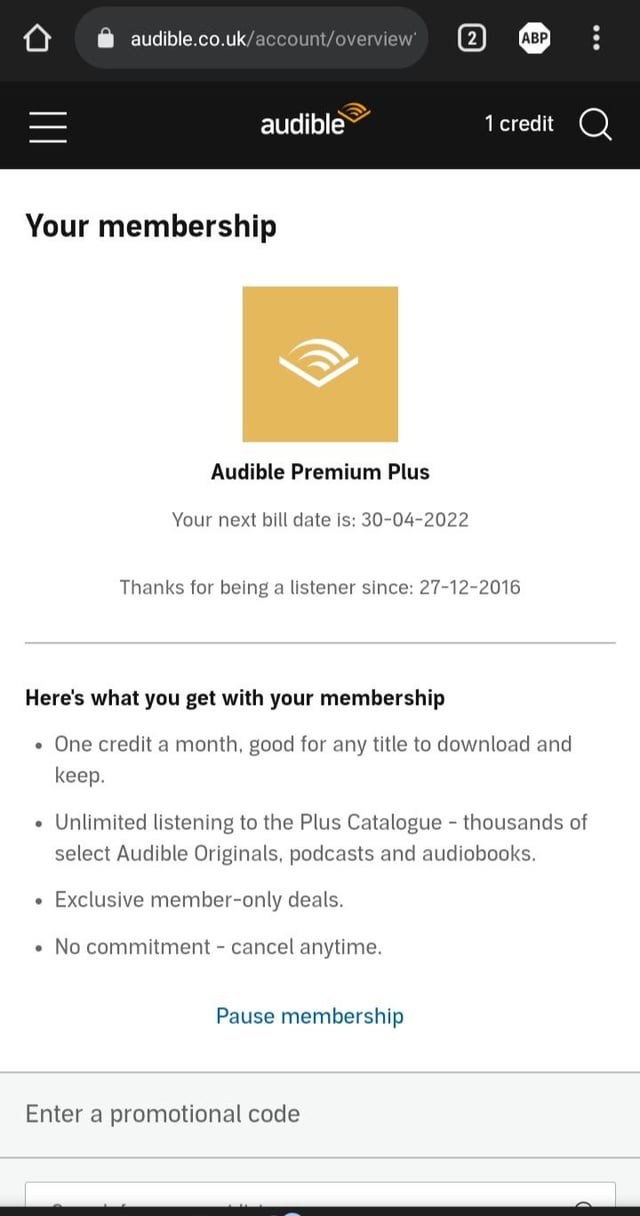 audible pause subscription