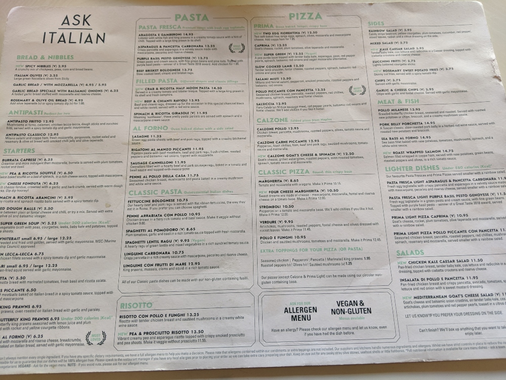 ask italian truro menu