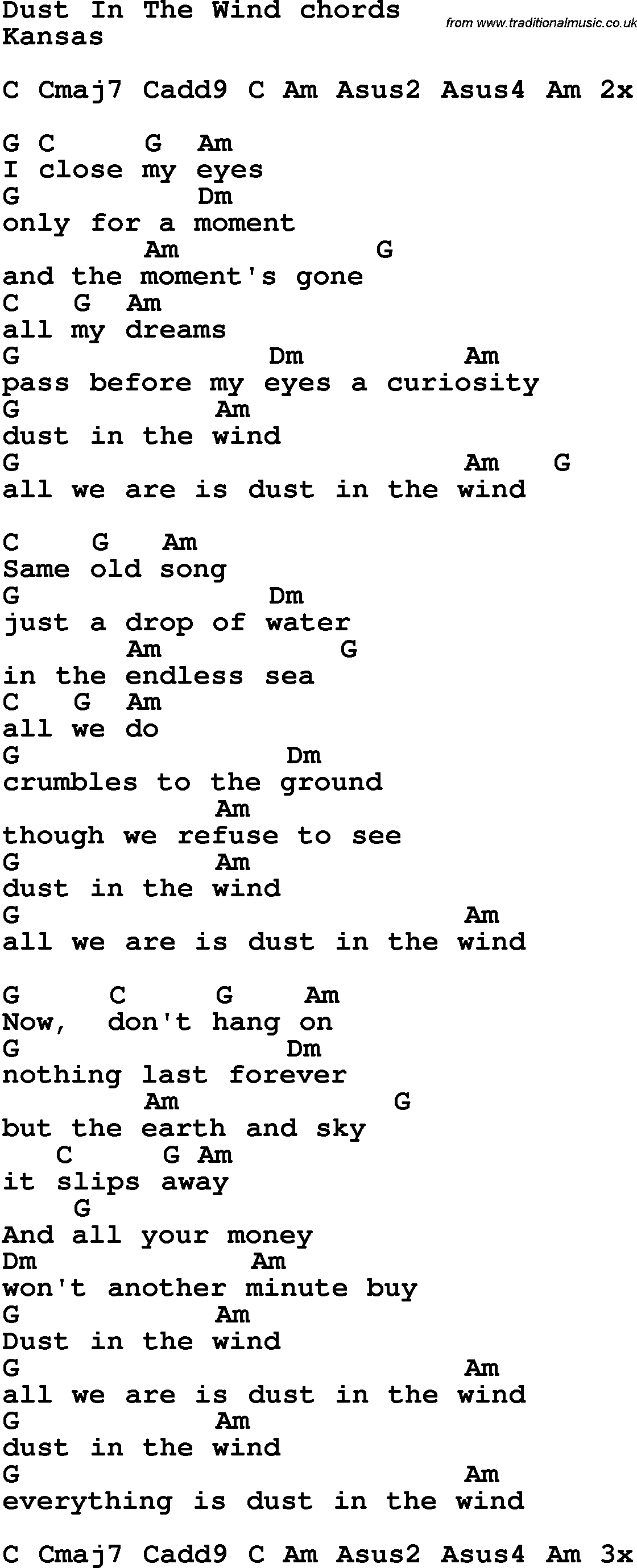 chords of dust in the wind