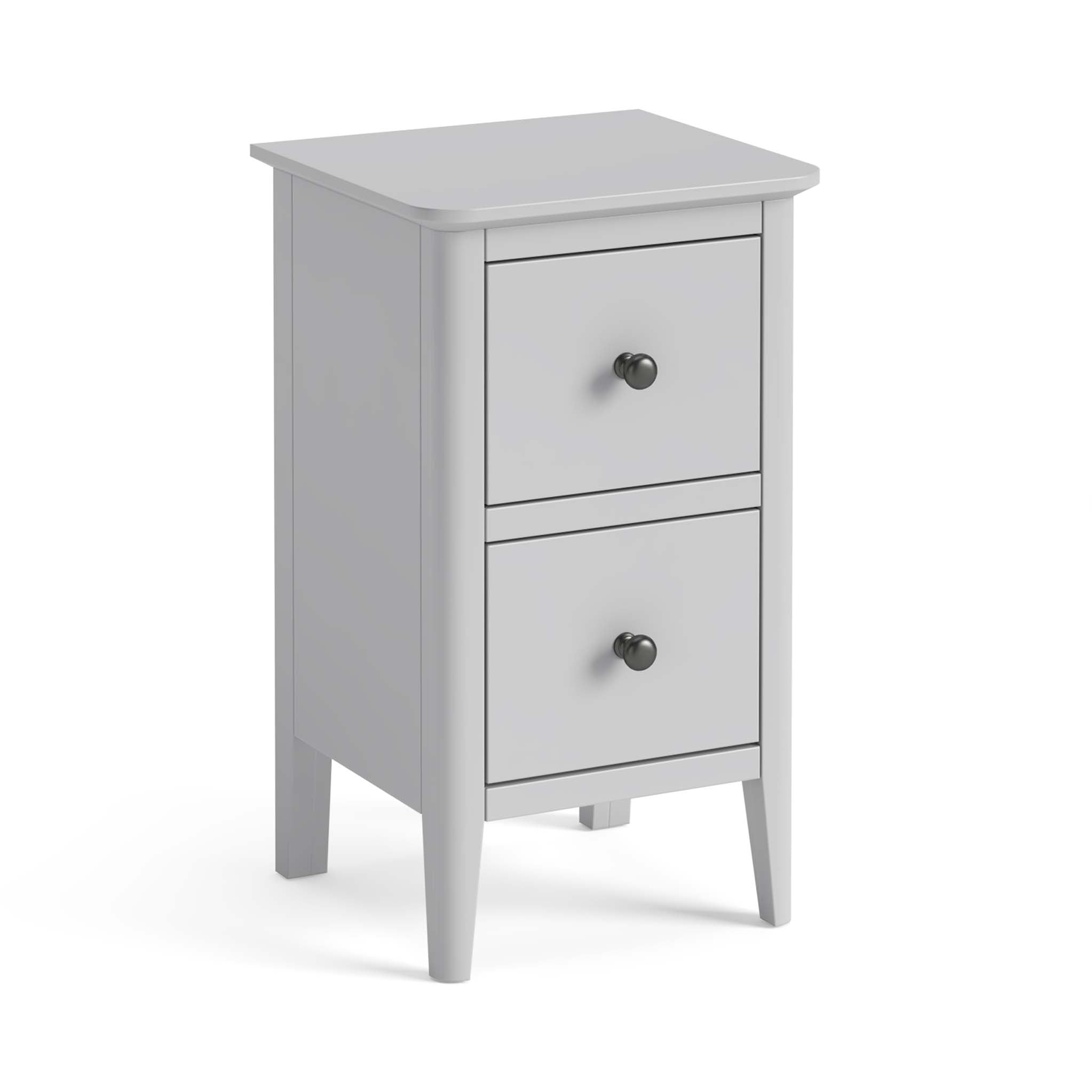 narrow bedside table with drawers