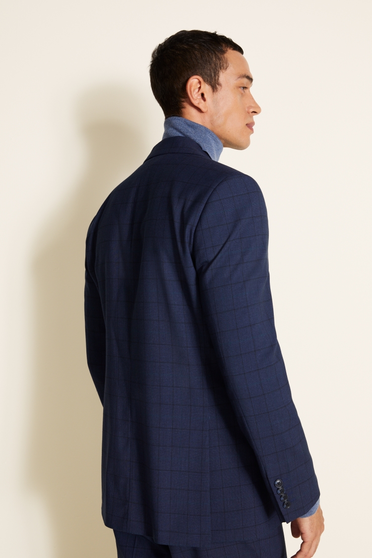 moss bros blue check suit