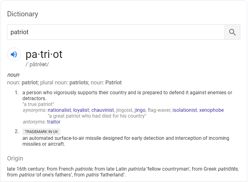 patriot antonym