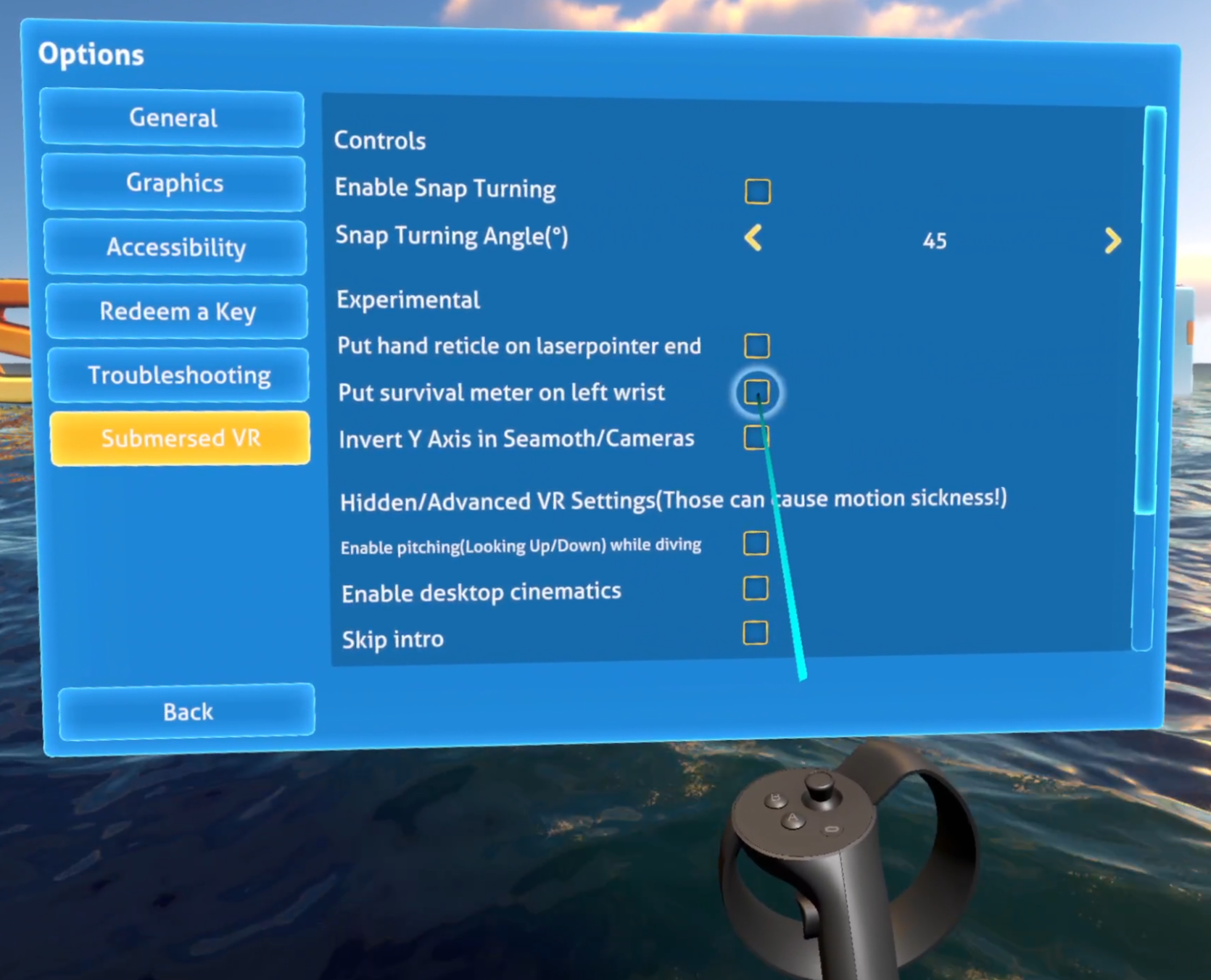 subnautica vr settings