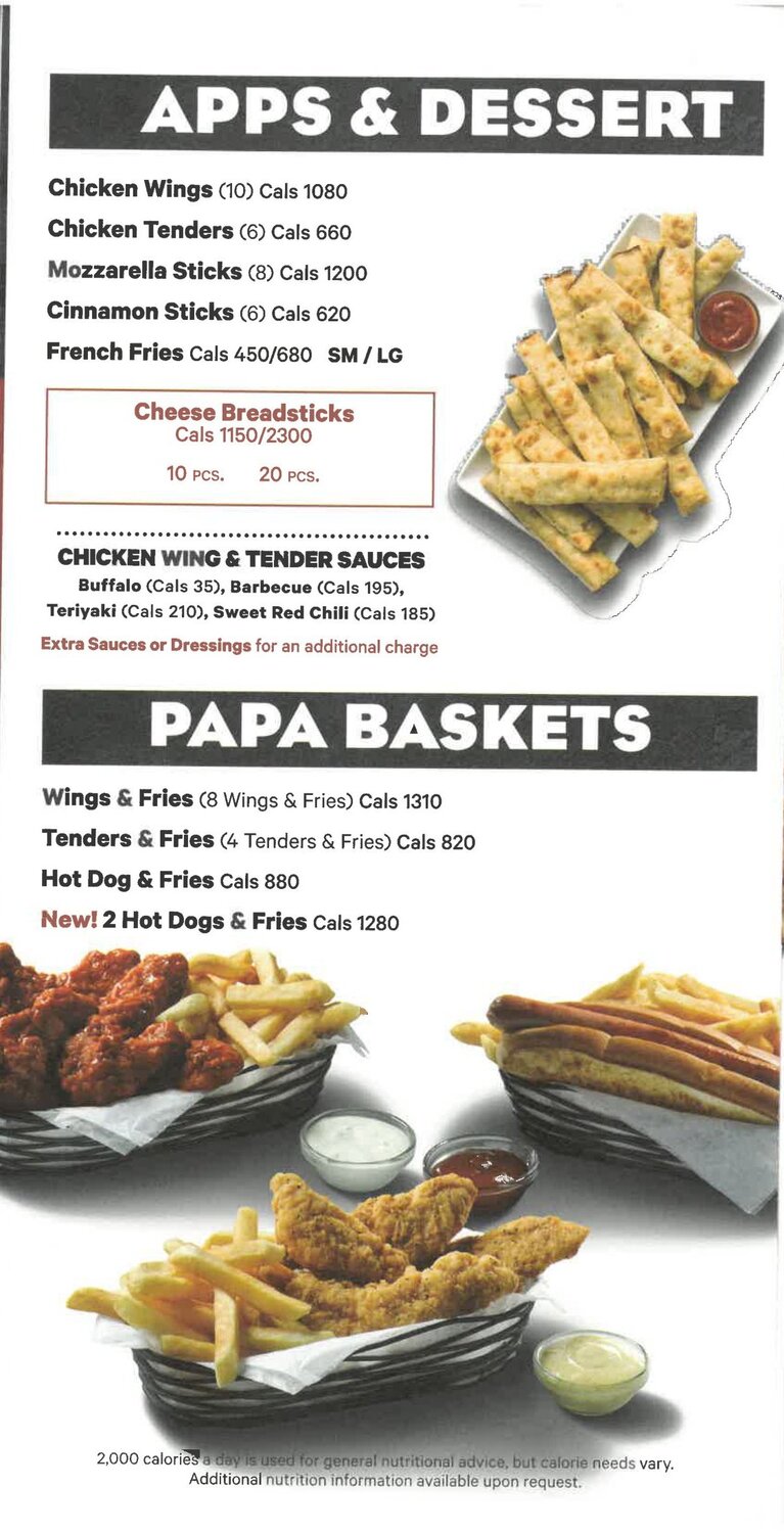 papa ginos menu