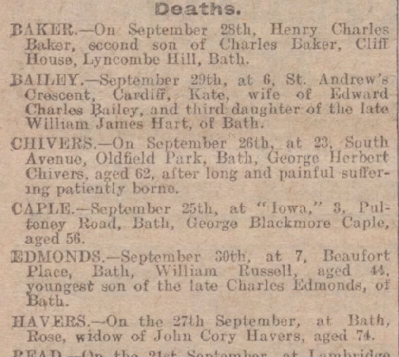 bath chronicle deaths