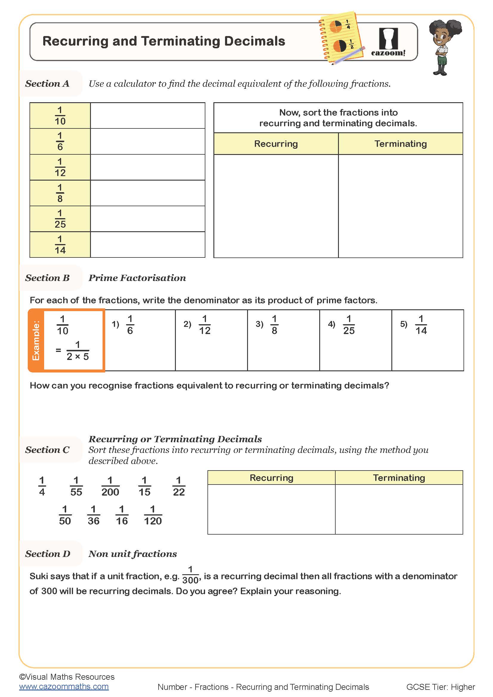 terminating and non terminating decimals worksheet