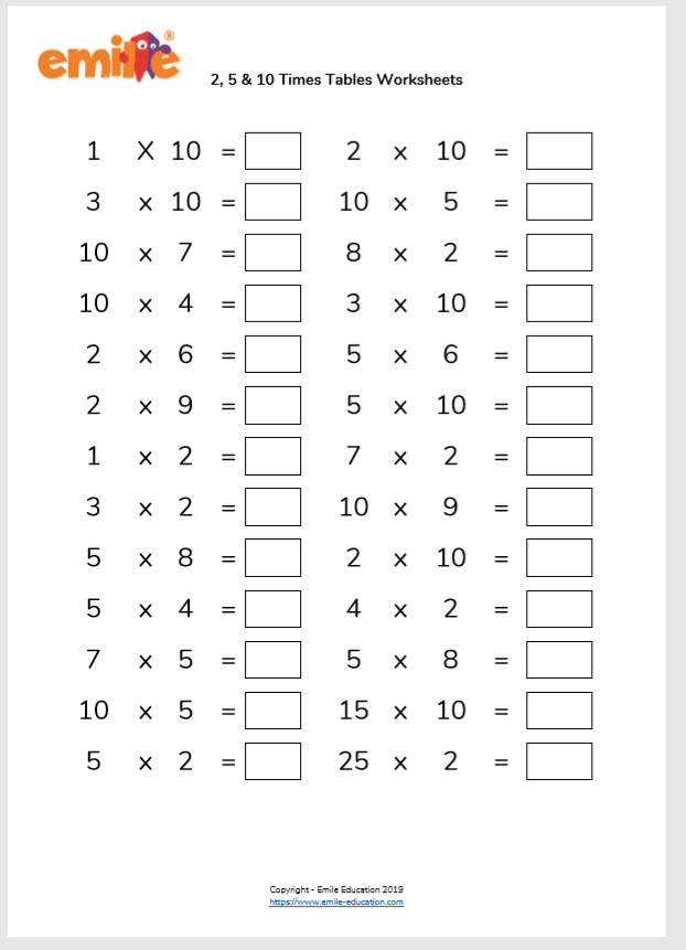 times table sheets