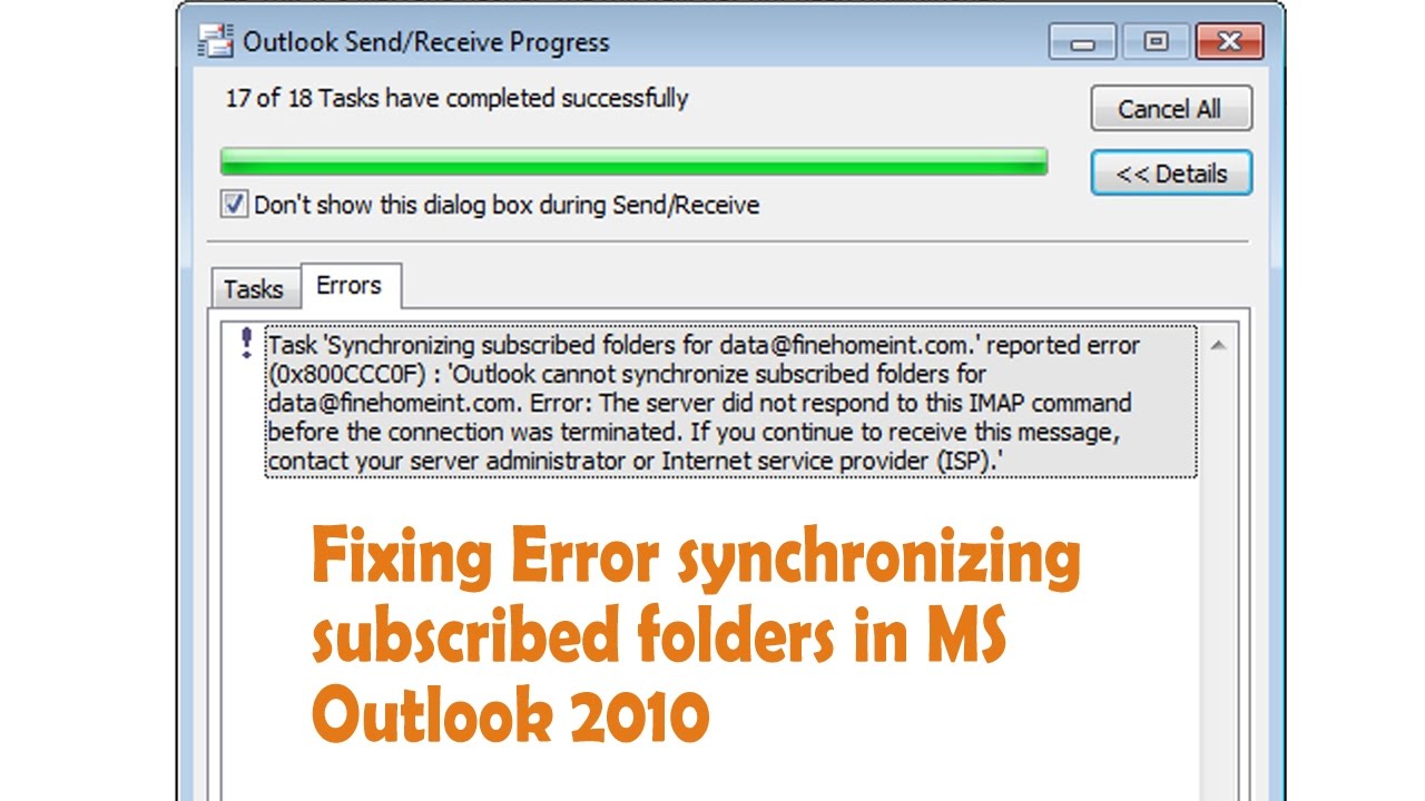 outlook cannot synchronize subscribed folders