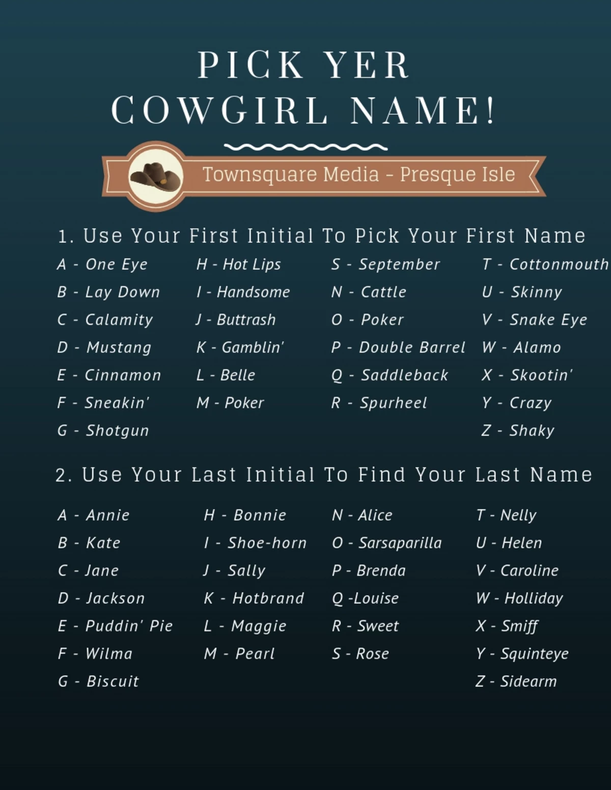 cowgirl nicknames generator