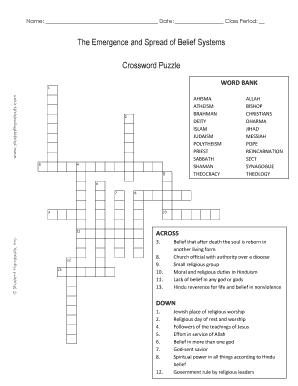 belief system crossword clue