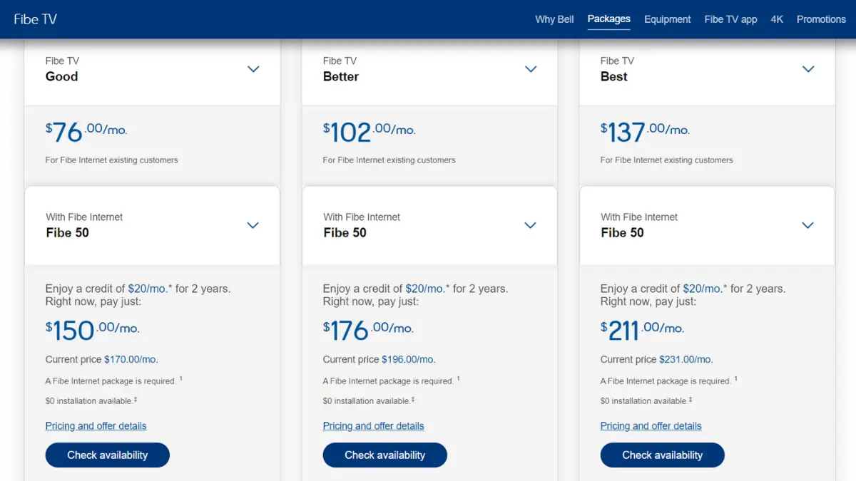 bell internet and tv packages