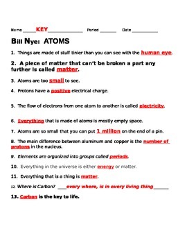 bill nye atoms worksheet