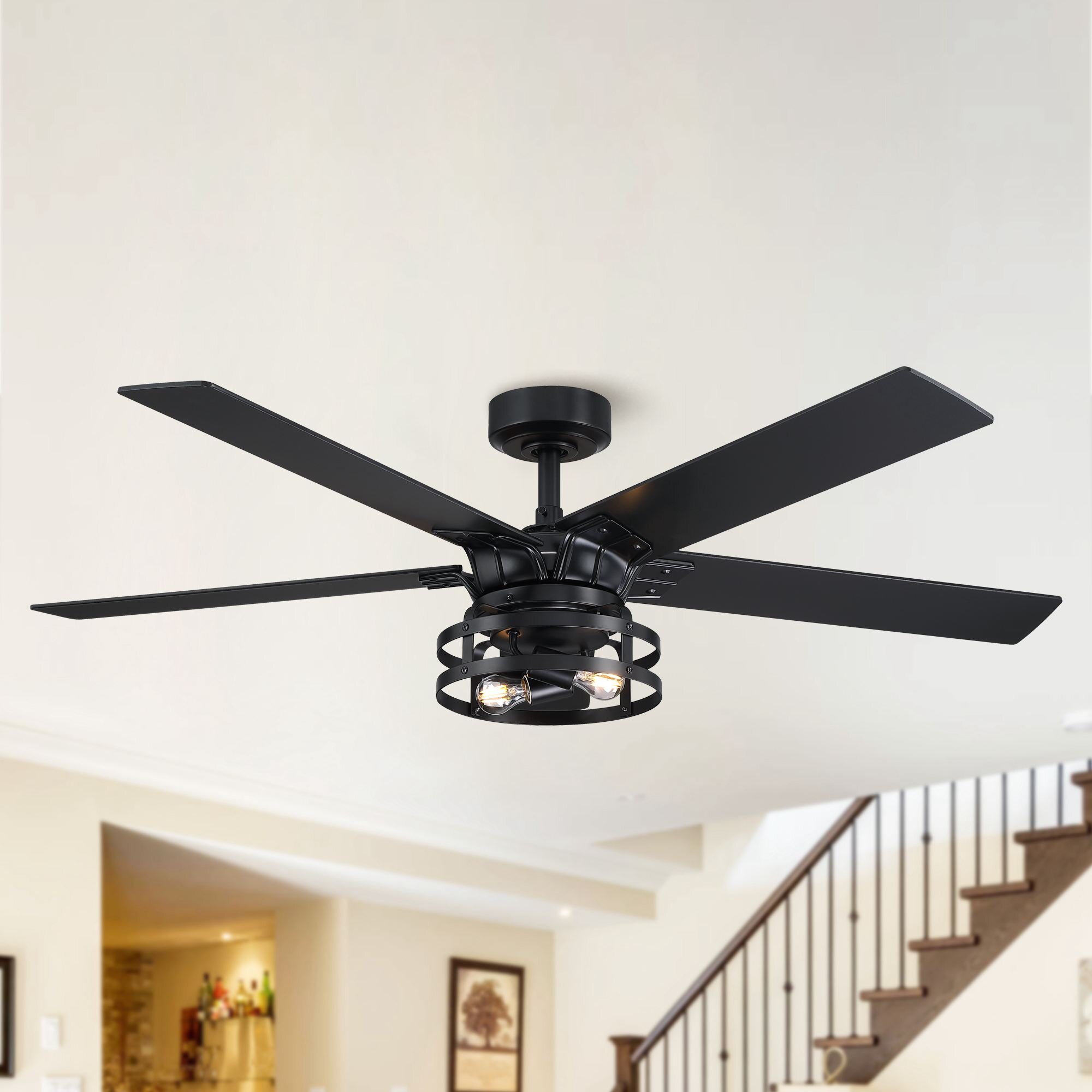 black ceiling fan with light