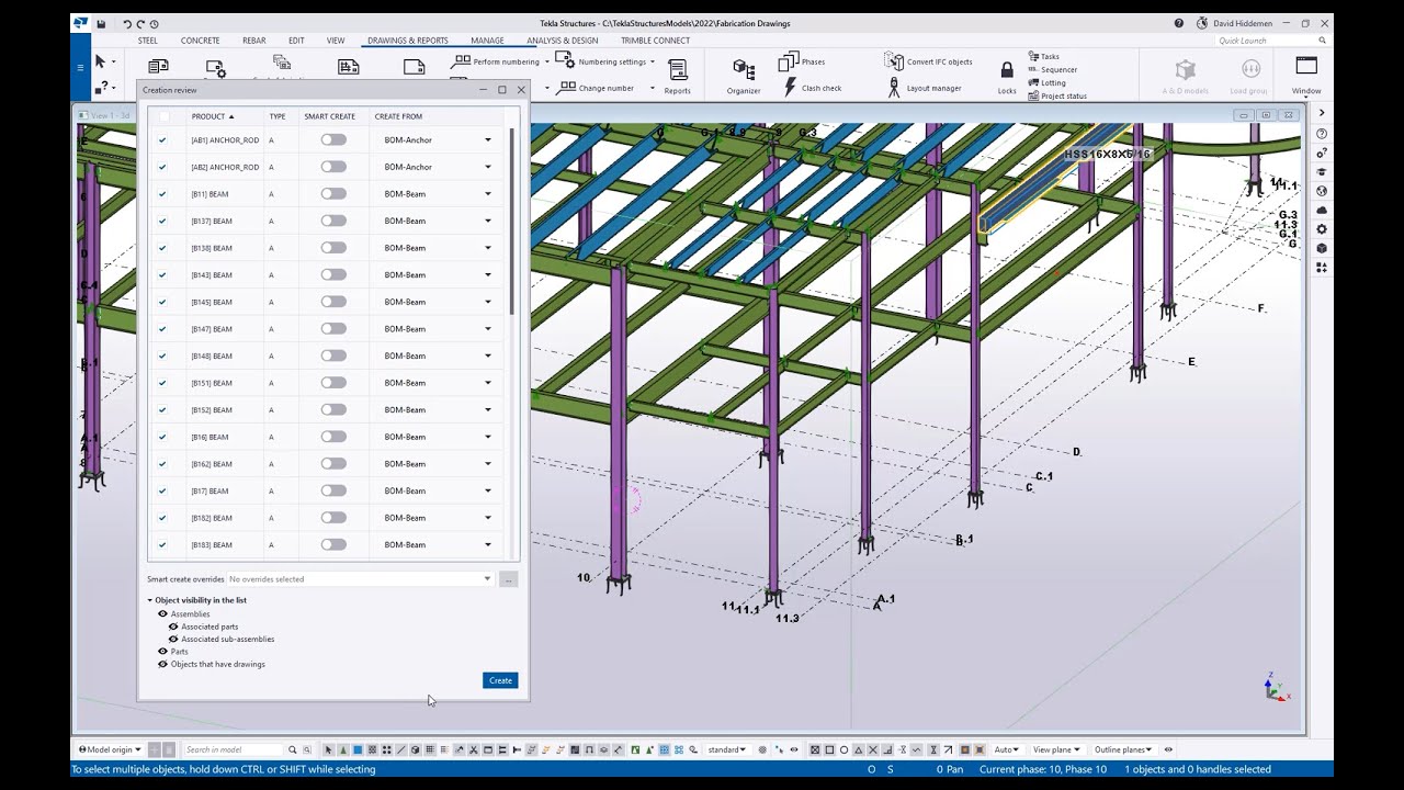 tekla create drawing