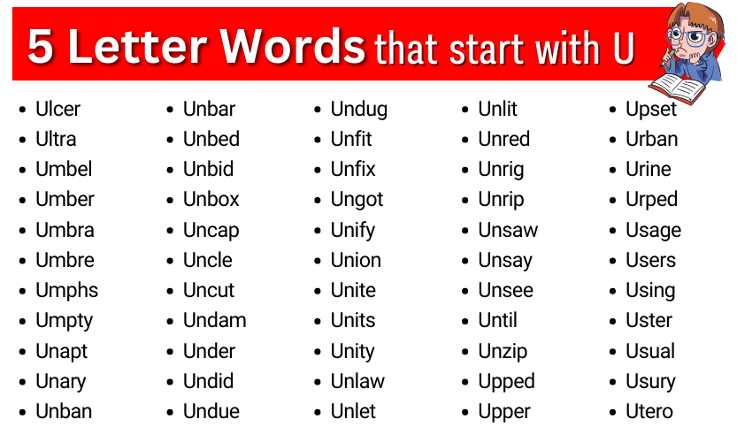 5 letter word with letter u