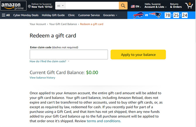 how to check amazon gift card balance