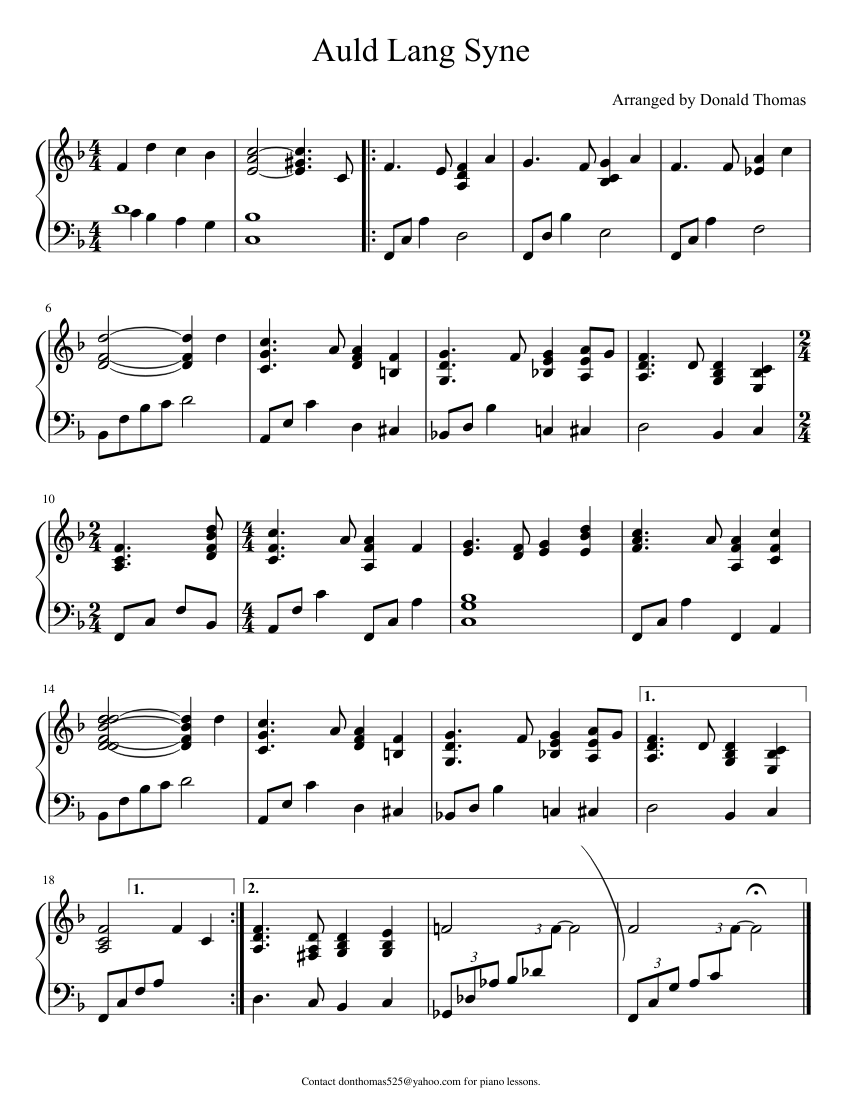 old lang syne sheet music